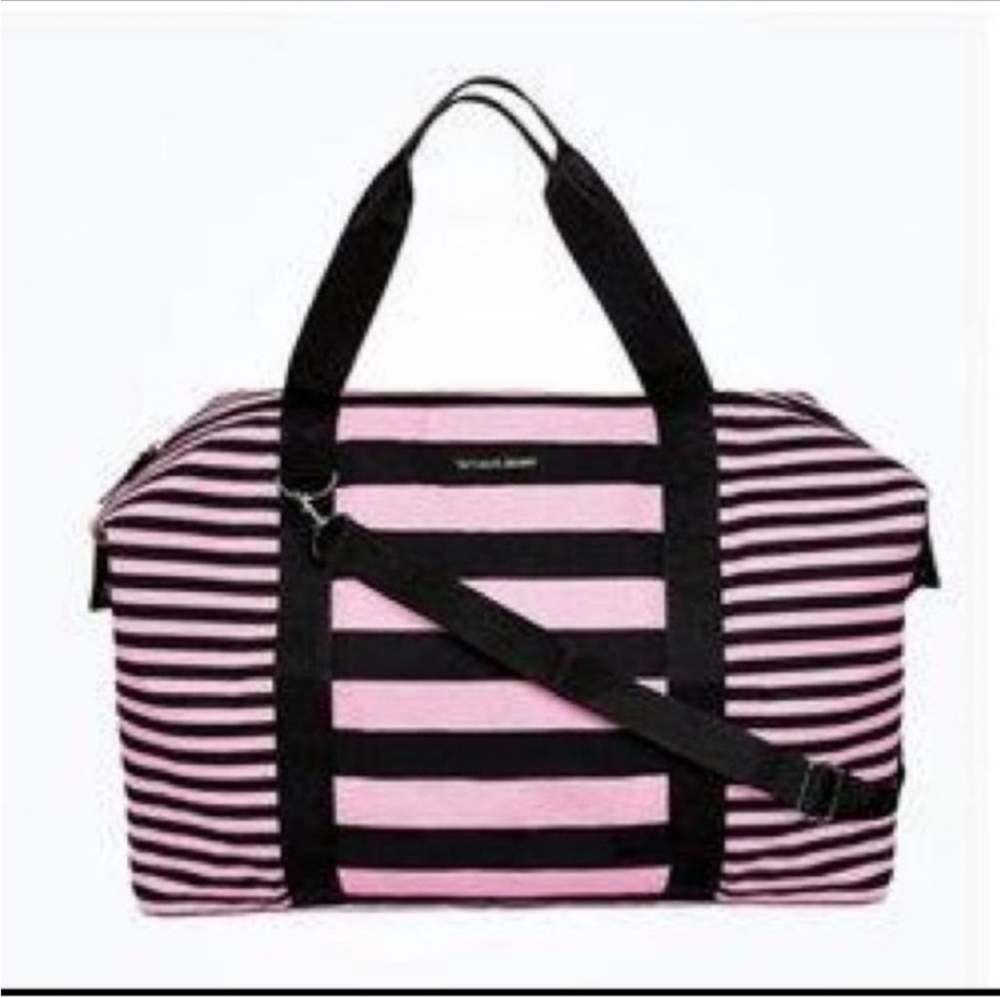 Victoria Secret Pink and Black Stripe Travel Bag